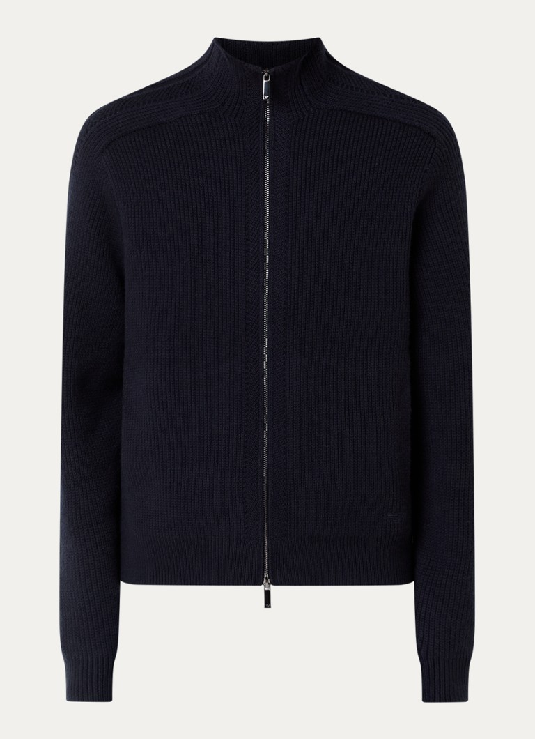 Armani Heren Grofgebreid vest van scheerwol met ribstructuur in de kleur Donkerblauw