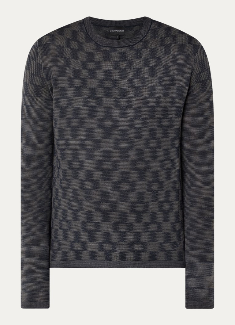 Armani Heren Fijngebreide pullover met ingebreid patroon in de kleur Donkerblauw