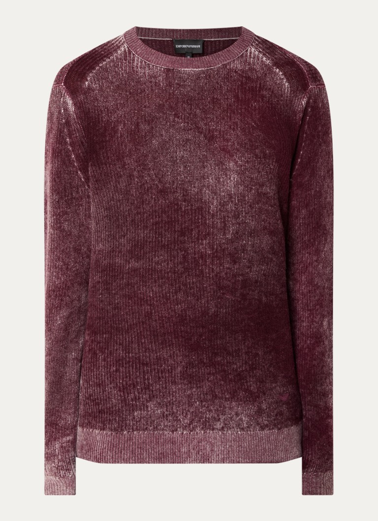 Armani Heren Fijngebreide trui in wolblend met print in de kleur Aubergine