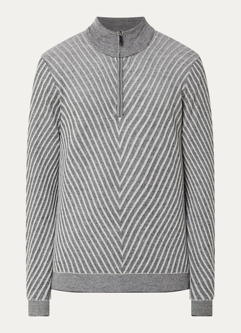 Armani Heren Fijngebreide pullover van wol met halve rits in de kleur Grijs