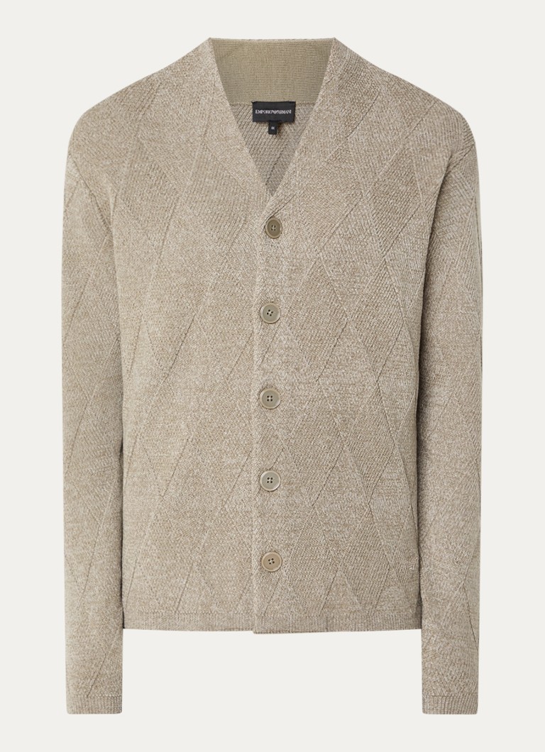 Armani Heren Grofgebreid vest in wolblend met V-hals in de kleur Lindegroen