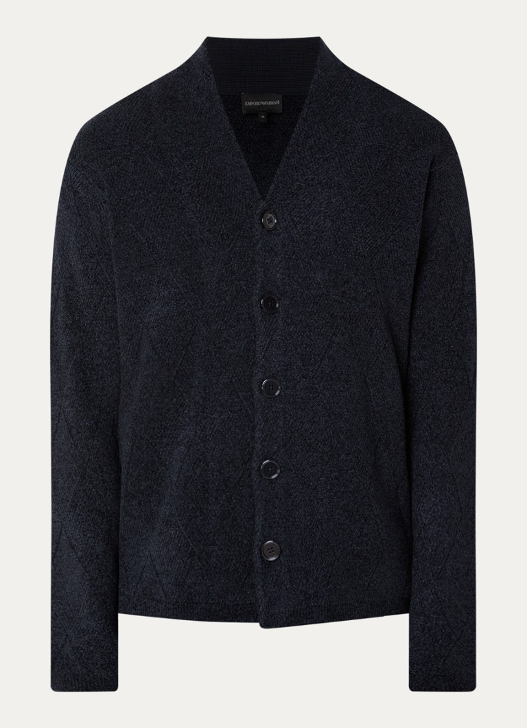 Armani Heren Grofgebreid vest in wolblend met V-hals in de kleur Donkerblauw