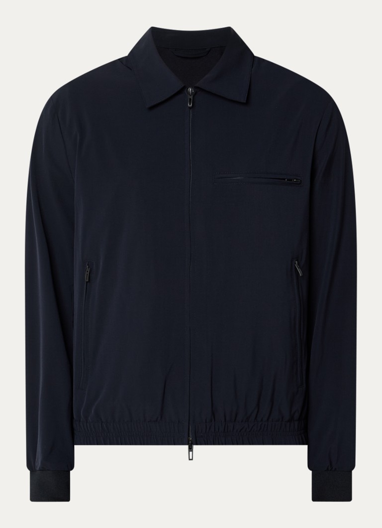 Armani Heren Jack in wolblend met steekzakken in de kleur Donkerblauw