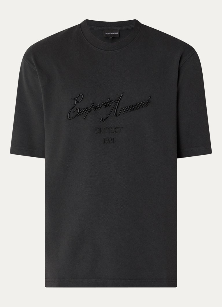 Armani Heren T-shirt met logoborduring in de kleur Antraciet