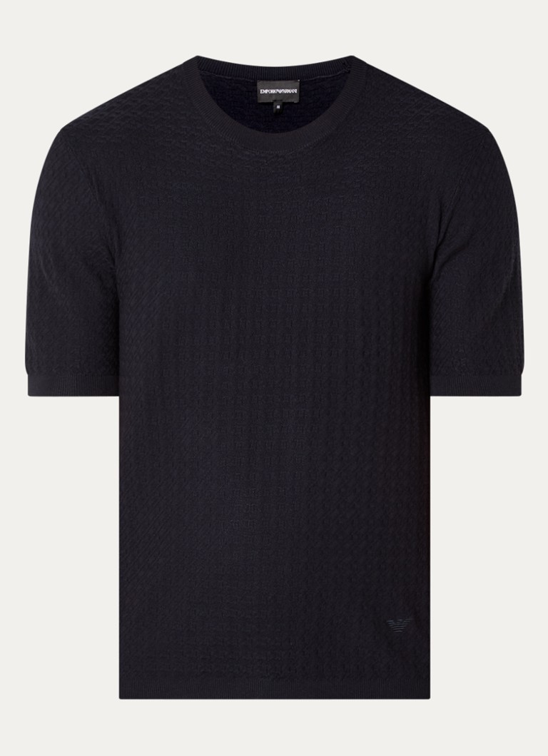 Armani Heren T-shirt met structuur in de kleur Donkerblauw