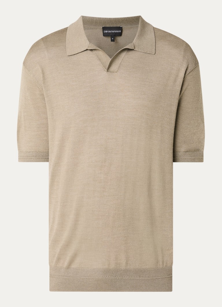 Armani Heren Fijngebreide regular fit polo in zijdeblend in de kleur Zand