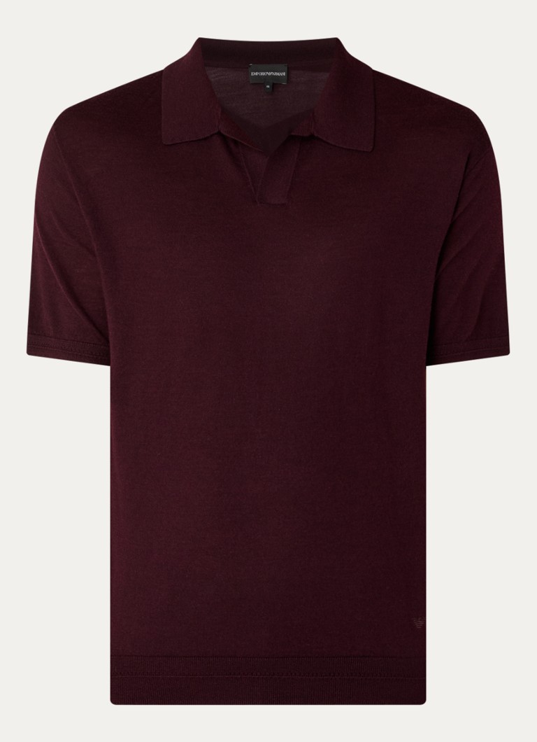 Armani Heren Fijngebreide regular fit polo in zijdeblend in de kleur Bordeauxrood