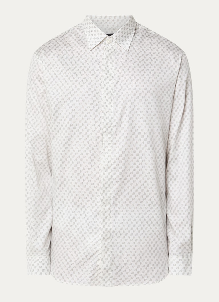 Armani Heren Regular fit overhemd met logoprint in de kleur Gebroken wit