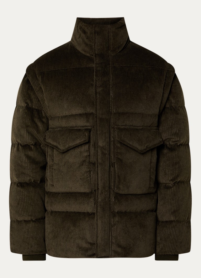 Armani Heren Puffer jack van corduroy met afneembare mouwen in de kleur Bronsgroen