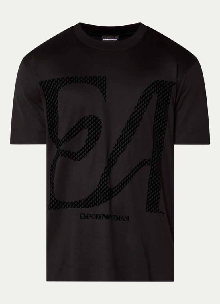 Armani Heren T-shirt met flock logoprint in de kleur Zwart