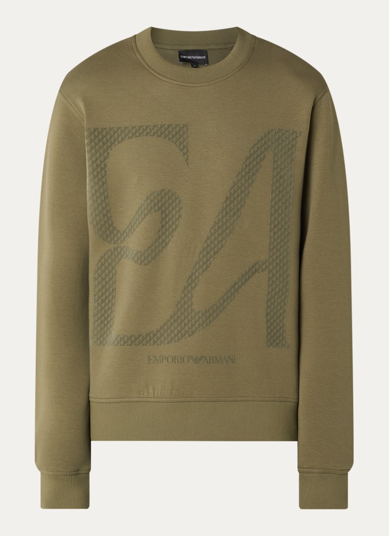 Armani Heren Sweater met flock logoprint in de kleur Mosgroen