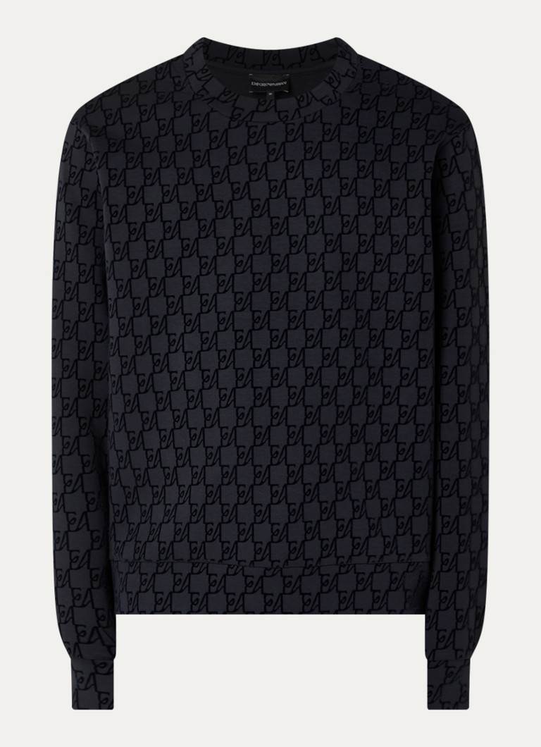 Armani Heren Sweater met print in de kleur Antraciet