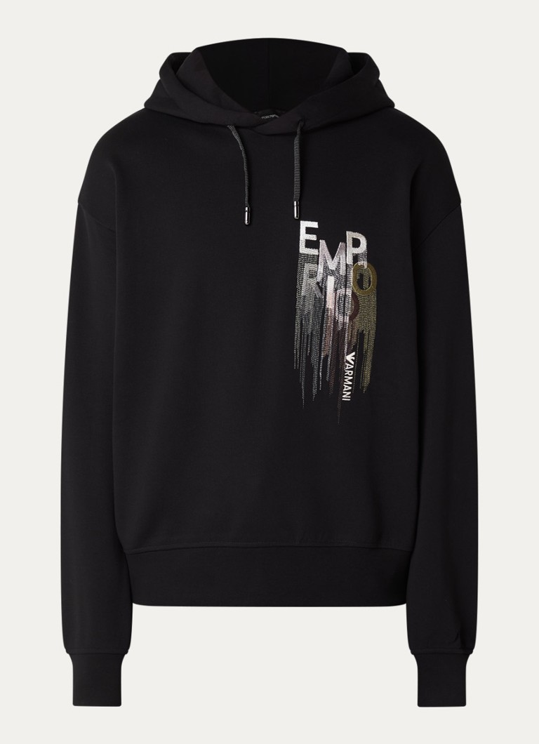 Armani Heren hoodie met logoborduring in de kleur Zwart