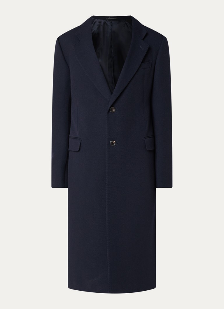 Armani Heren Mantel van wol met steekzakken in de kleur Donkerblauw