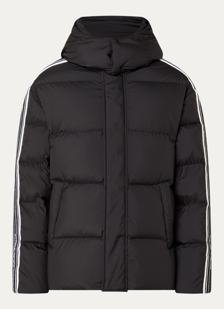 Armani Heren Puffer jack met donsvulling en capuchon in de kleur Zwart