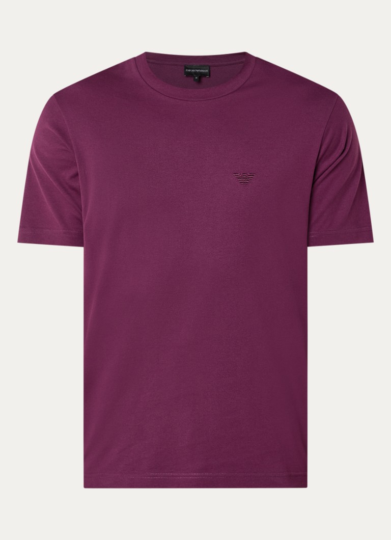 Armani Heren T-shirt met borduring in de kleur Aubergine