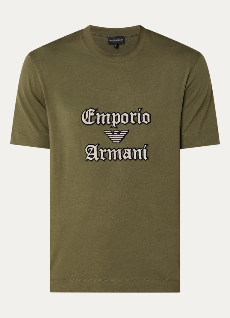 Armani Heren T-shirt met logoborduring in de kleur Bronsgroen