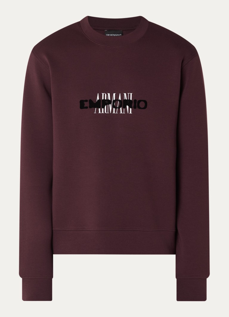 Armani Heren Sweater met logoprint in de kleur Aubergine