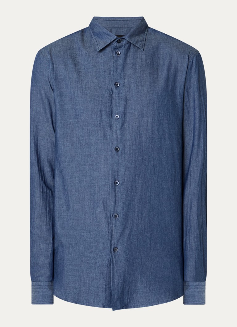 Armani Heren Regular fit overhemd van chambray in de kleur Indigo