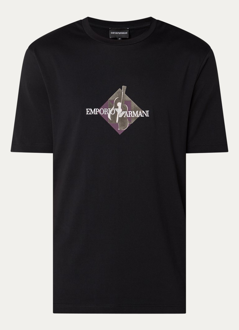 Armani Heren T-shirt met flock logoprint in de kleur Zwart