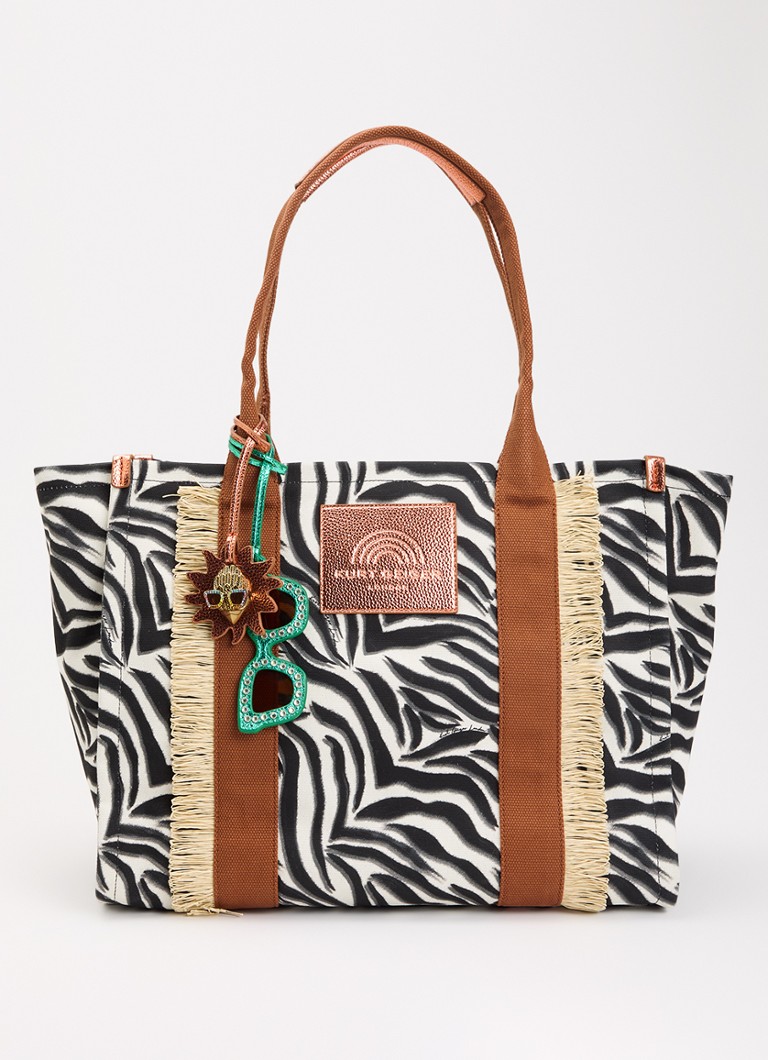 Kurt Geiger Dames Southbank L shopper van canvas met zebraprint in de kleur Wit, maat: one size