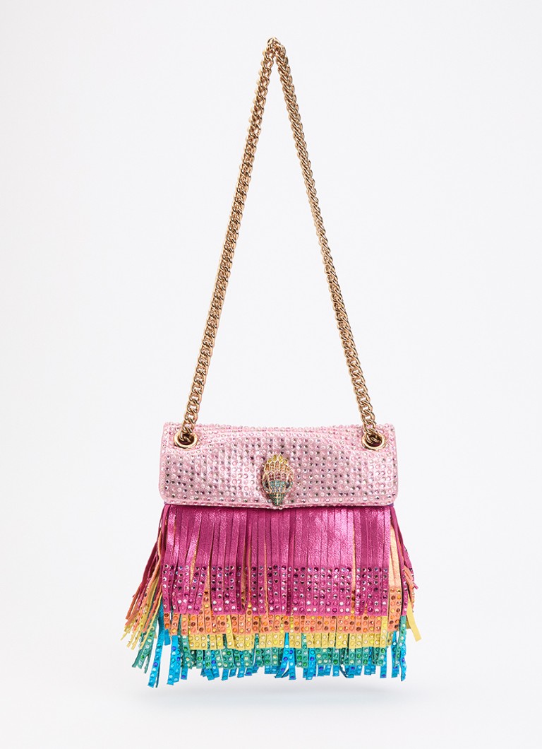 Kurt Geiger Dames Mini Kensington Fringe schoudertas met strass en franjes in de kleur Roze, maat: 1SZ