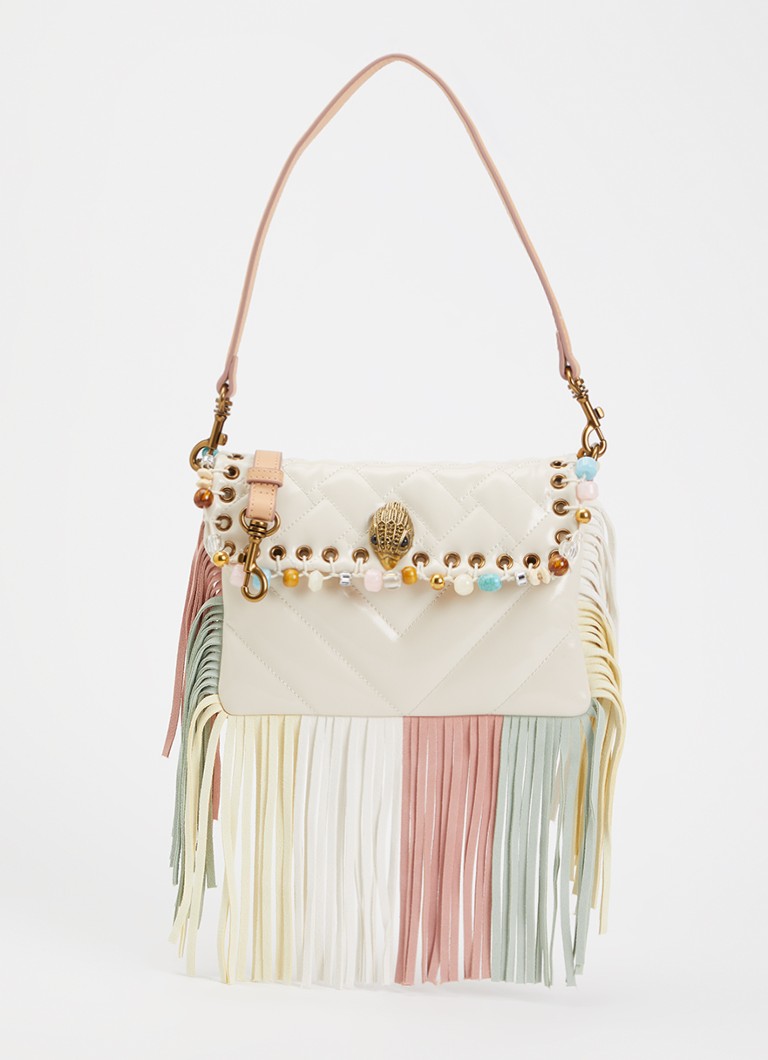 Kurt Geiger Dames Small Oxford Fringe schoudertas van leer met franjes en kralendecoratie in de kleur Creme, maat: 1SZ