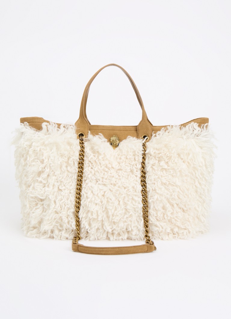 Kurt Geiger Dames Hoxton schoudertas van imitatiebont met details van suède in de kleur Gebroken wit, maat: 1SZ