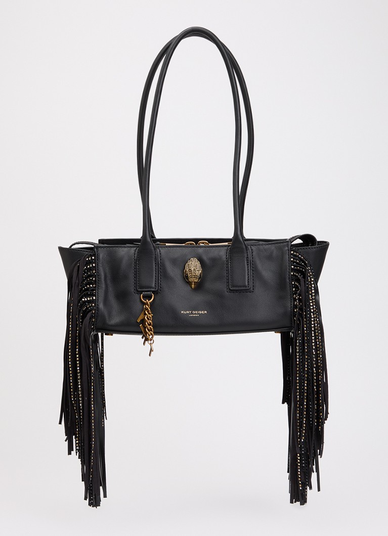 Kurt Geiger Dames Sloane Eastwest schoudertas van leer met franjes in de kleur Zwart, maat: 1SZ