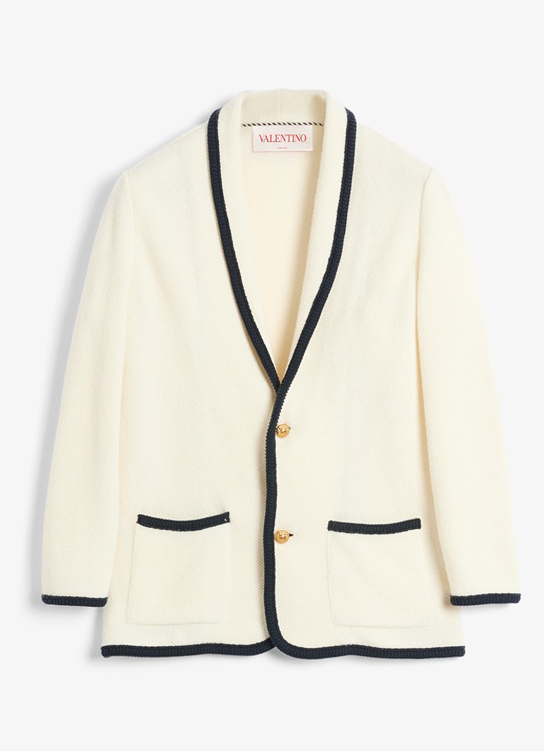 Valentino Garavani Heren Fijngebreid vest in scheerwolblend met opgestikte zakken in de kleur Creme