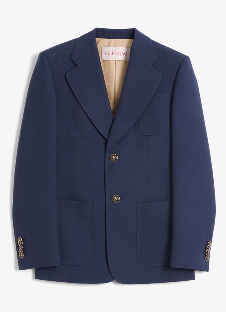 Valentino Garavani Heren Slim fit colbert van scheerwol met opgestikte zakken in de kleur Donkerblauw