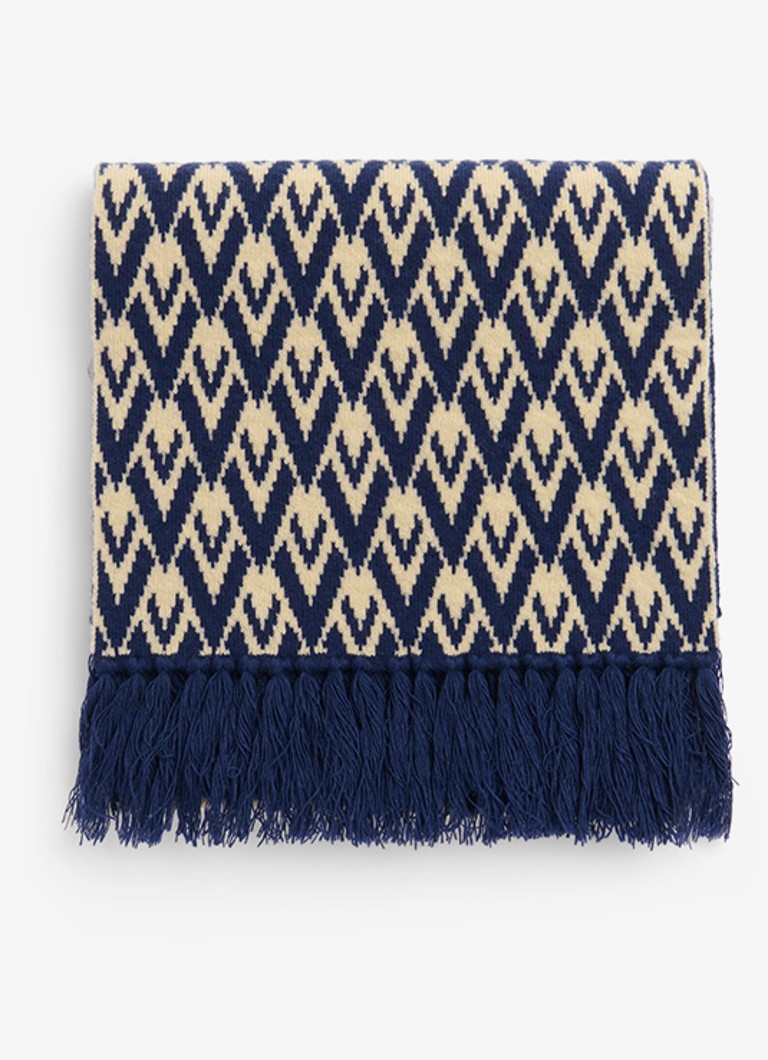 Valentino Garavani Heren Toute la V fijngebreide sjaal van scheerwol met ingebreid patroon 200 x 20 cm in de kleur Donkerblauw