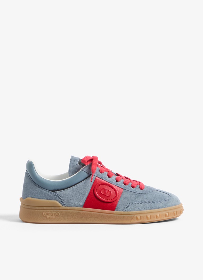 Valentino Garavani Heren Upvillage sneaker van kalfssuède met kalfsleren details in de kleur Grijs