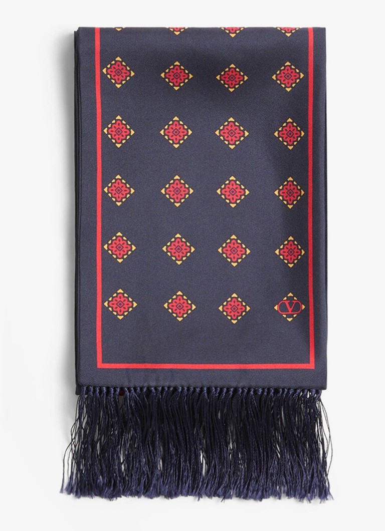 Valentino Garavani Heren Sjaal van zijde 180 x 15 cm in de kleur Donkerblauw