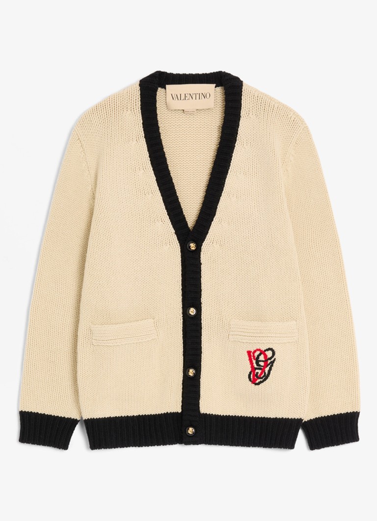 Valentino Garavani Heren Grofgebreid vest van scheerwol met logo in de kleur Creme