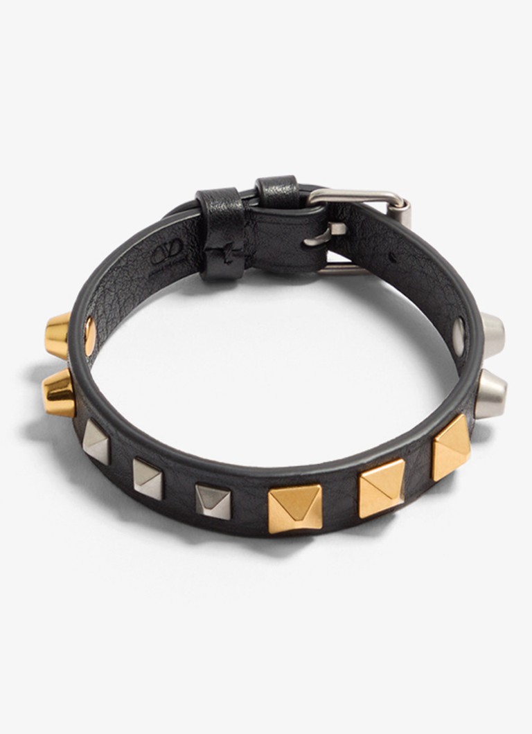 Valentino Garavani Heren Armband van kalfsleer met studs in de kleur Zwart