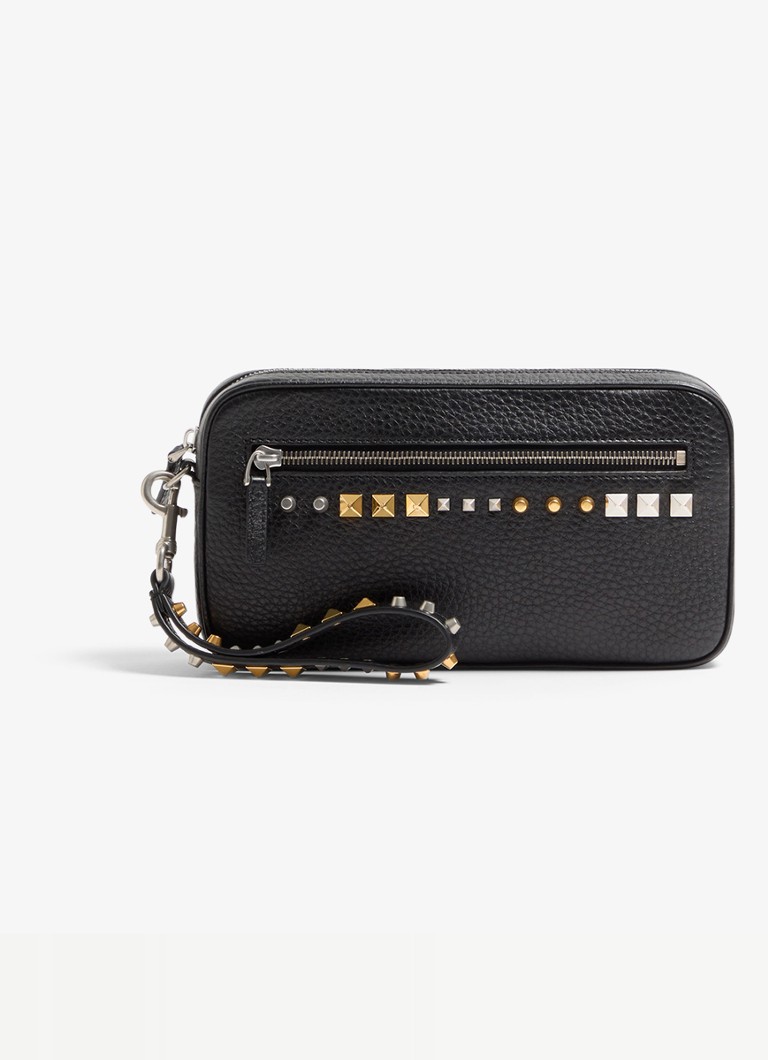 Valentino Garavani Heren Clutch van kalfsleer met studs in de kleur Zwart