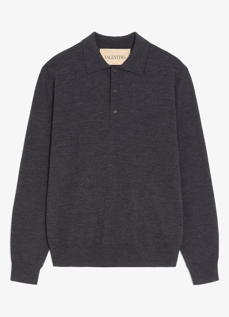 Valentino Garavani Heren Fijngebreide regular fit polo van scheerwol in de kleur Antraciet