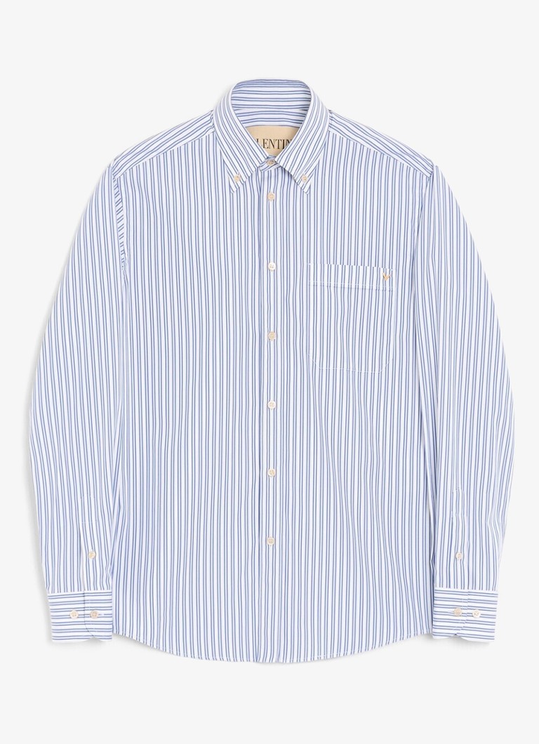 Valentino Garavani Heren Regular fit overhemd met streepprint en borstzak in de kleur Blauw