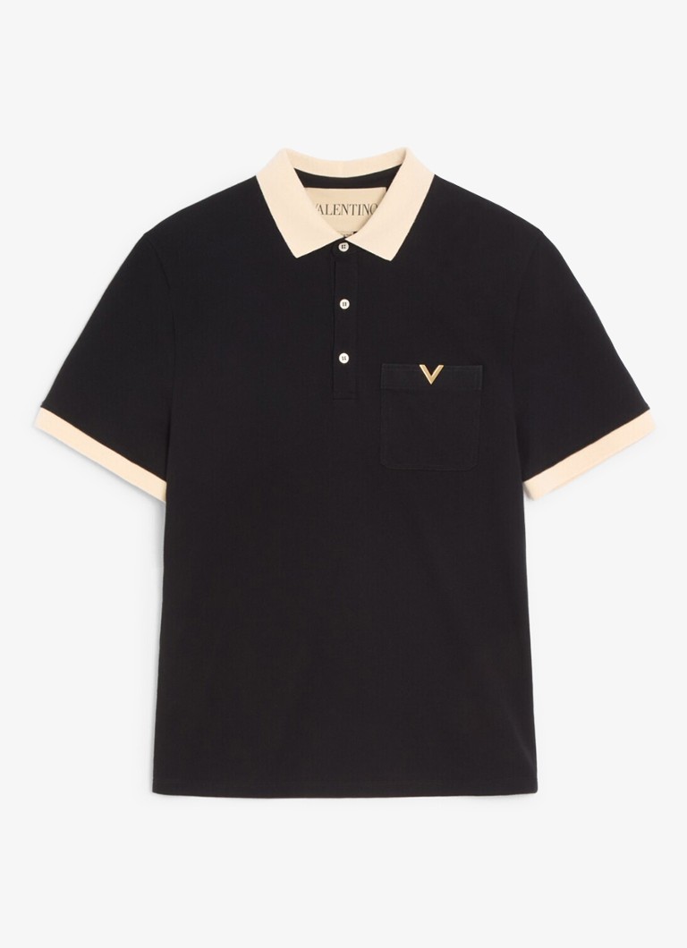 Valentino Garavani Heren Regular fit polo van piqué katoen met borstzak in de kleur Zwart