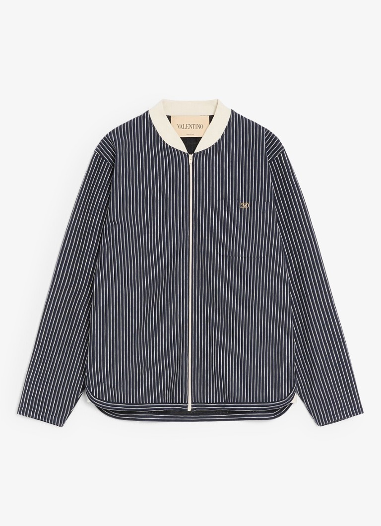 Valentino Garavani Heren Fijngebreid vest met streepprint in de kleur Donkerblauw