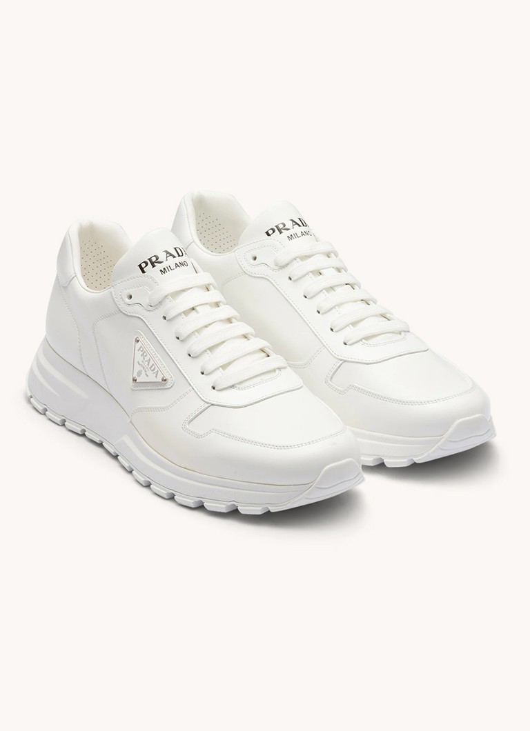 Prada Heren Sneaker van leer met logo in de kleur Wit