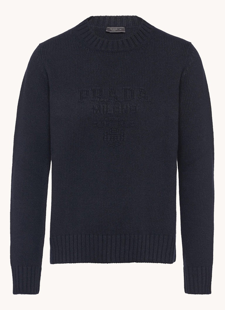 Prada Heren Fijngebreide pullover in kasjmierblend in de kleur Donkerblauw