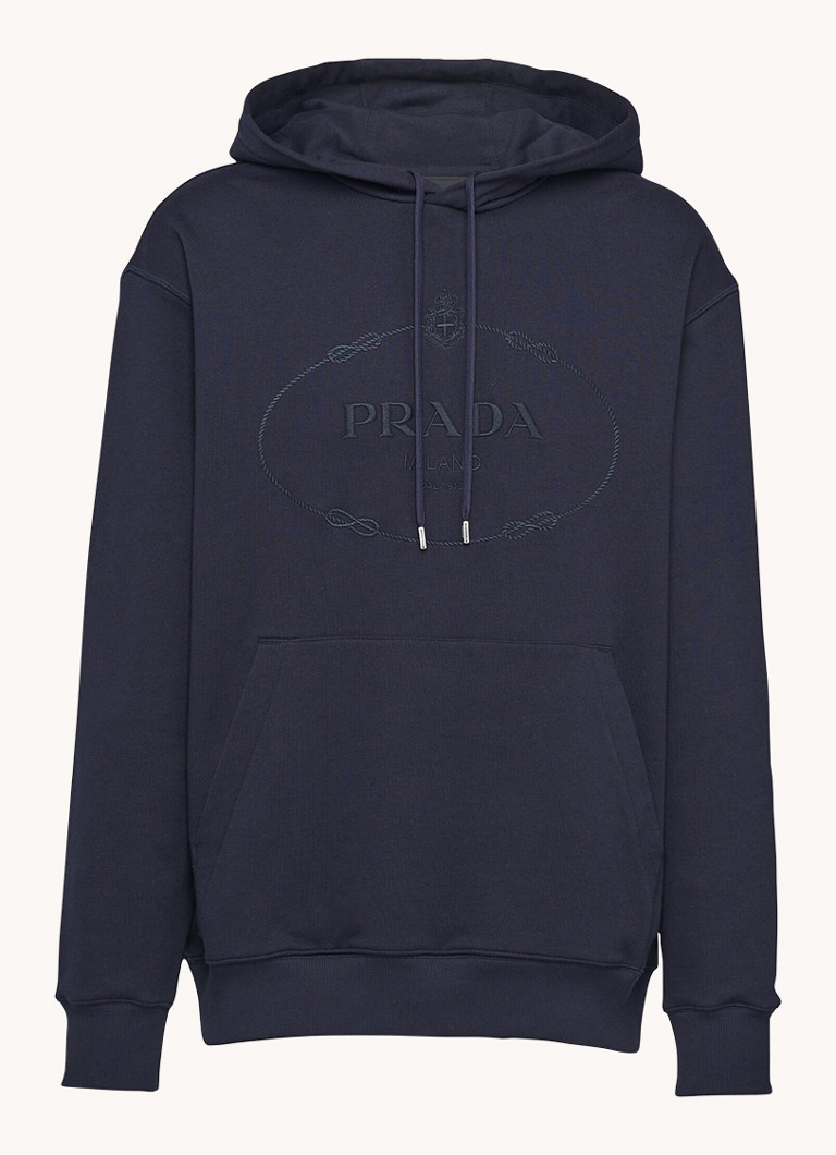 Prada Heren Hoodie met logoborduring in de kleur Donkerblauw