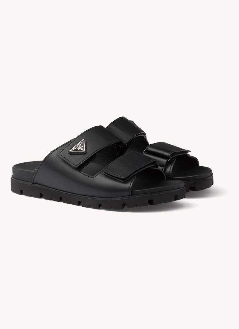 Prada Heren Slipper van kalfsleer in de kleur Zwart