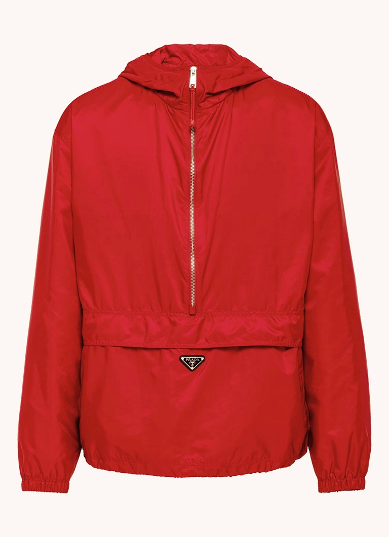 Prada Heren Re-Nylon jack met capuchon en logo in de kleur Rood