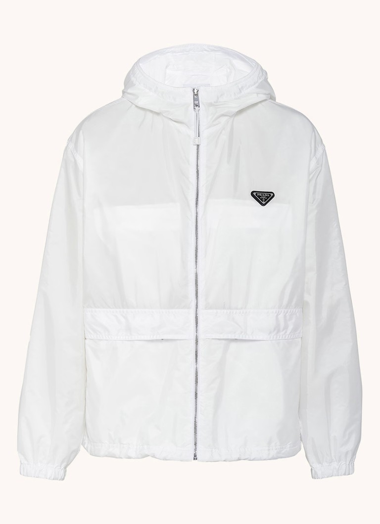 Prada Heren Re-Nylon jack met capuchon en logo in de kleur Wit