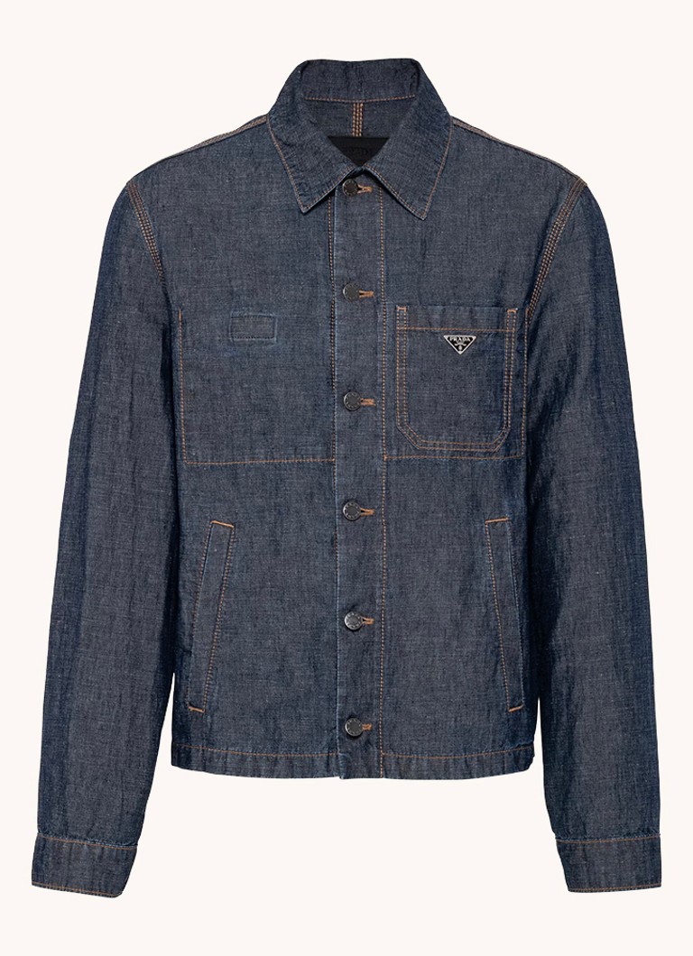 Prada Heren Regular fit overshirt van denim met steekzakken in de kleur Indigo