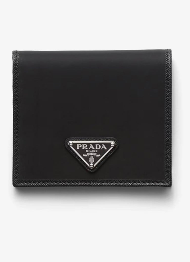 Prada Heren Re-Nylon portemonnee met leren details in de kleur Zwart