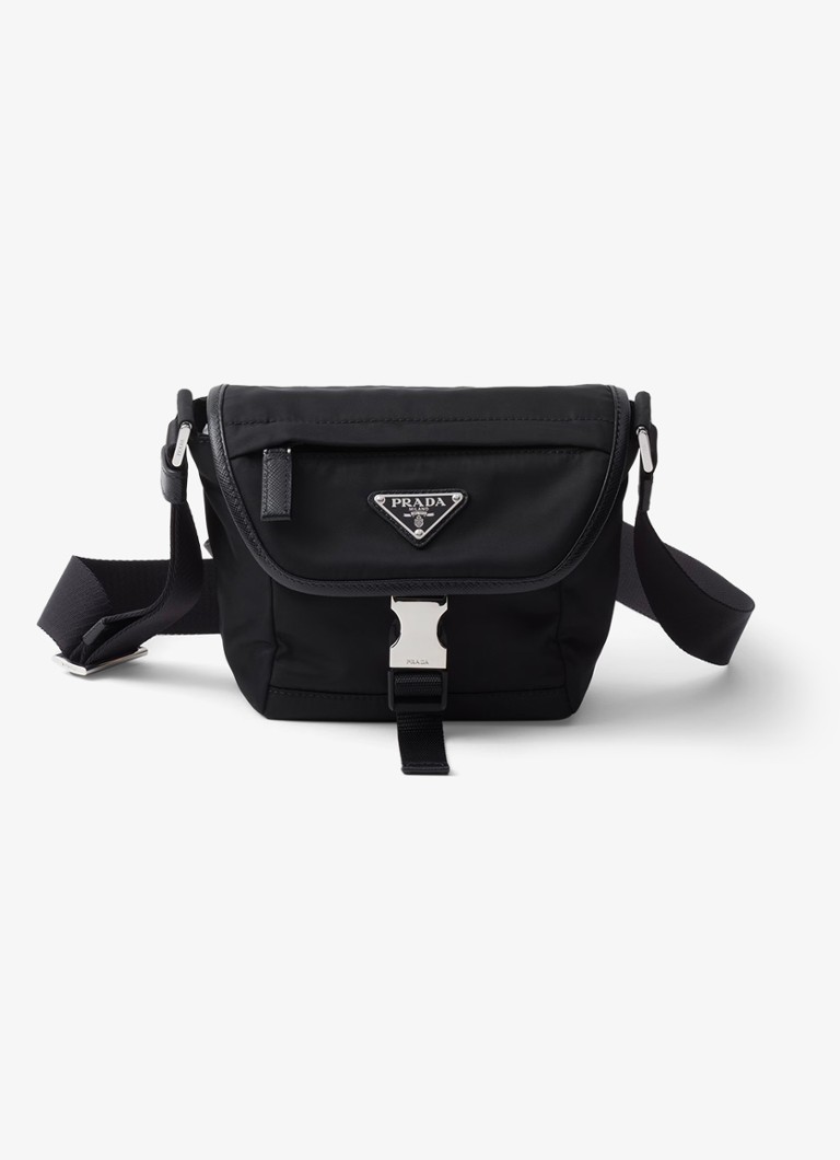 Prada Heren Re-Nylon crossbodytas met leren details in de kleur Zwart